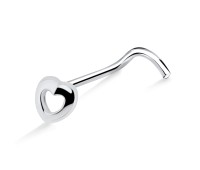 Hollow Heart Silver Curved Nose Stud NSKB-1009